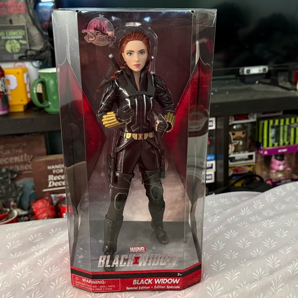 Disney Marvel Black Widow Figure in Black and Gold from Disney store